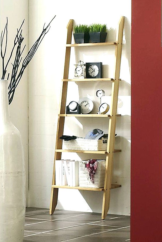 Massivholz Standleiter 5 Stufen Standregal Leiterregal Wildeiche massiv